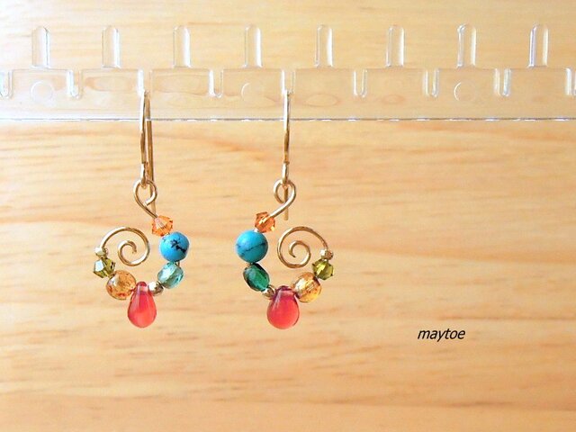 14kgf*ターコイズ*天然石ピアス -イマジナリーレインボー -の画像1枚目