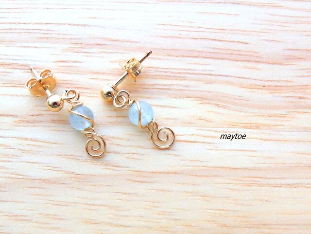 14kgf*アクアマリン*天然石ピアス ~Aqua~の画像1枚目