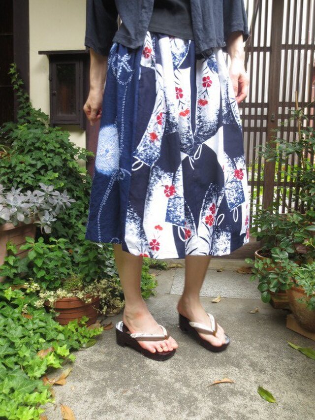 夏最終☆撫子と絞りで懐かしさの浴衣スカート70㎝丈の画像1枚目