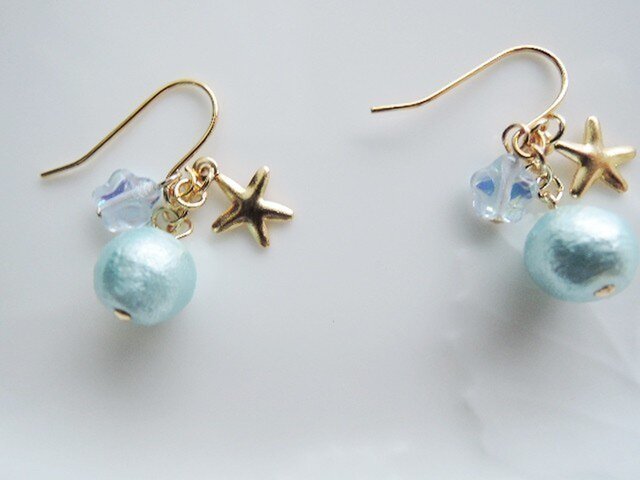 ☆再再販☆コットンパール×スターフィッシュピアス☆ (335)の画像1枚目