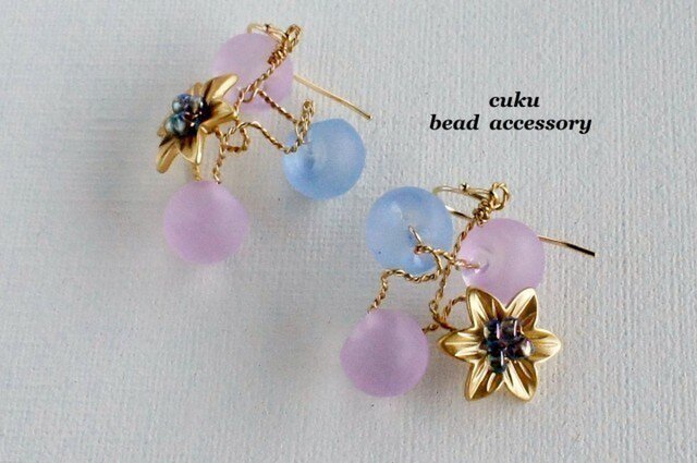 いけばなピアス ブルー(イヤリング変更可)の画像1枚目