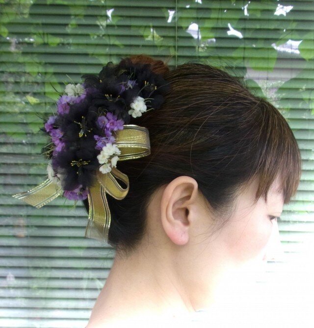 黒い八重桜 のブーケ * シルク製 * 髪飾り ヘッドドレス