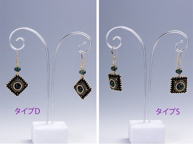 スクエア型ピアス・ブラック&グリーンの画像1枚目