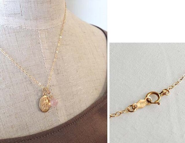 奇跡のメダイ ローズクオーツ 14kgfネックレス Iichi ハンドメイド クラフト作品 手仕事品の通販