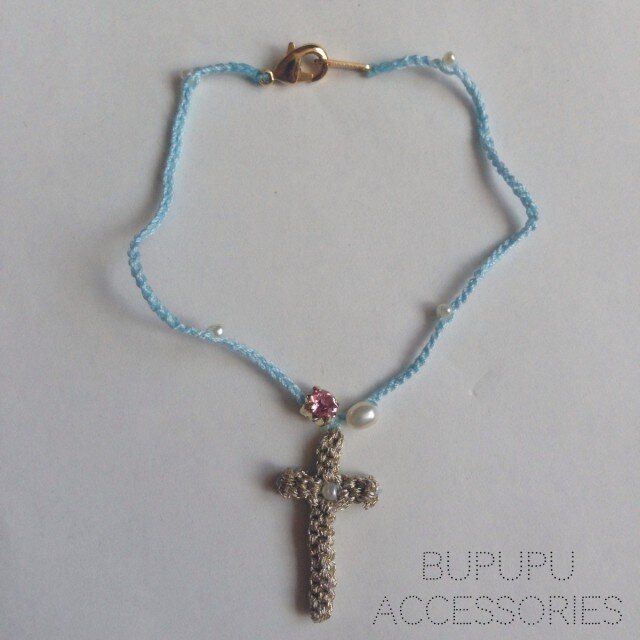 メキシカンクロスと淡水パールのブレスレット