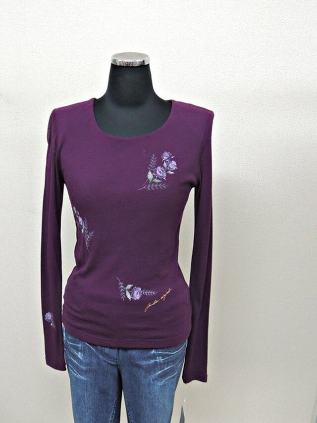 西陣手描き七分袖Tシャツ◇紫の画像1枚目