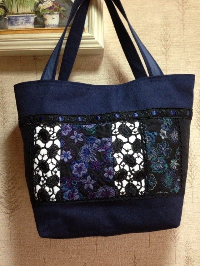 PJC花刺繍帆布バッグの画像1枚目