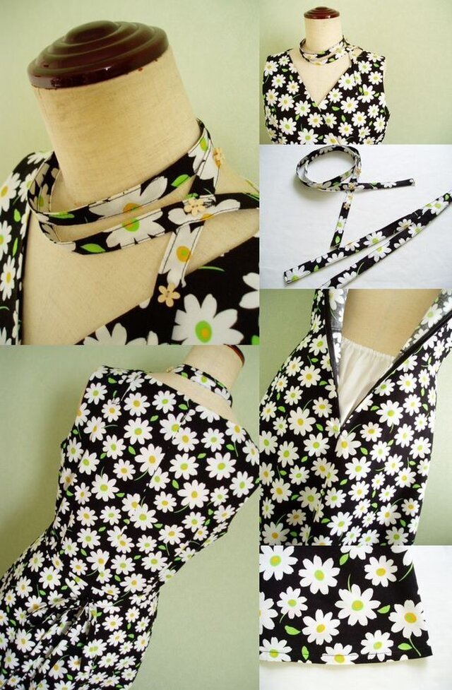 Sold マーガレット柄のカシュクールワンピース Iichi ハンドメイド クラフト作品 手仕事品の通販