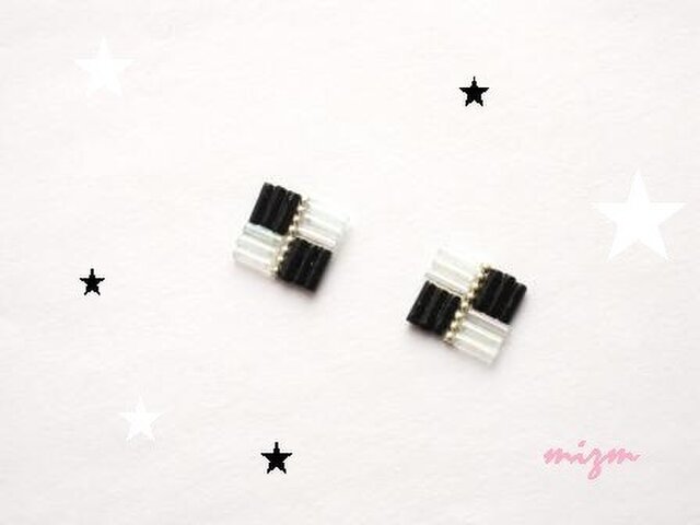 モノクロ市松模様 イヤリング★ピアスの画像1枚目