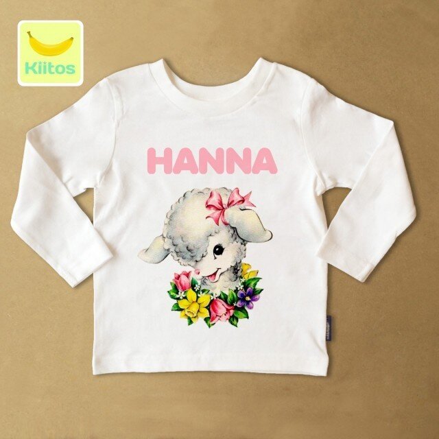 (size80~110)名前入りTシャツ長袖【レトロ羊】