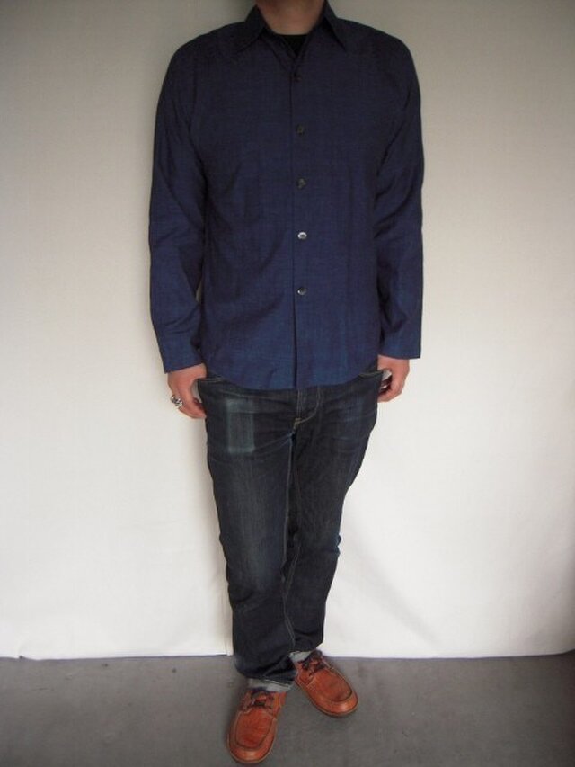 吉兆藍木綿シャツ（薄藍）