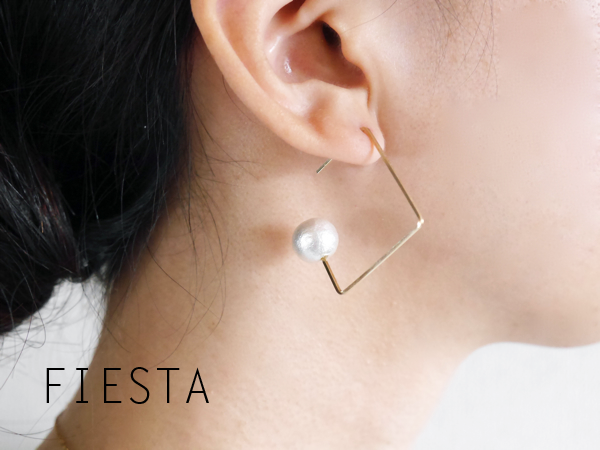 14kgf】スクエアワイヤー☆コットンパールピアス | iichi 日々の暮らし