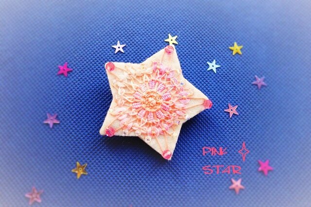 テネリフレースのスターブローチ(ピンク)の画像1枚目