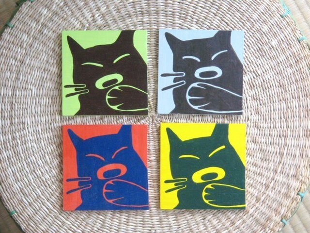 手描きコースターセット(あくび猫)の画像1枚目