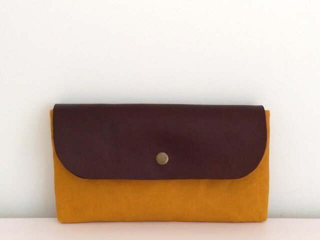 帆布×本革ポーチ mustard&darkbrownの画像1枚目