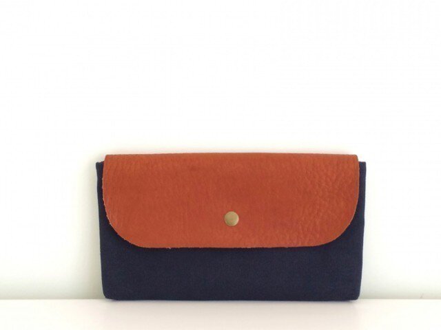 帆布×本革ポーチ navy&brownの画像1枚目