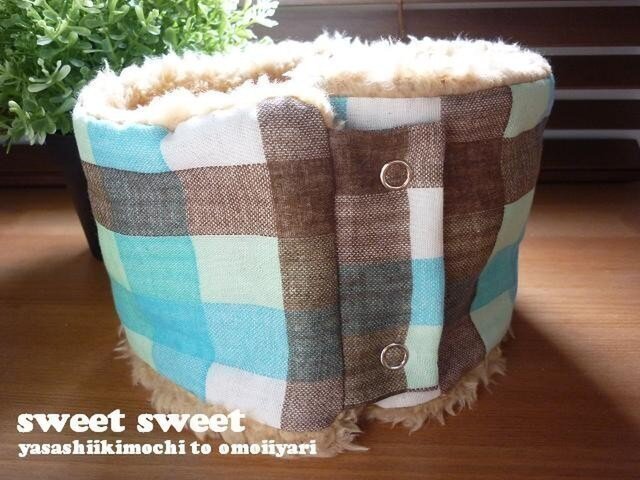 【送料込】キッズ*ダブルガーゼのネックウォーマー*青チェック*の画像1枚目