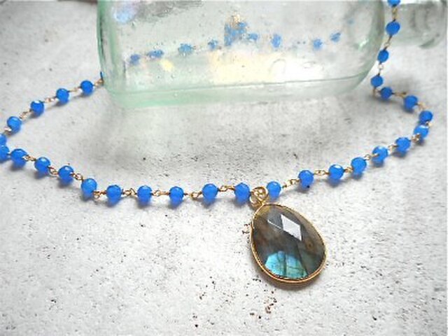 Gemstone Necklace ラブラドライト&カルセドニーの画像1枚目