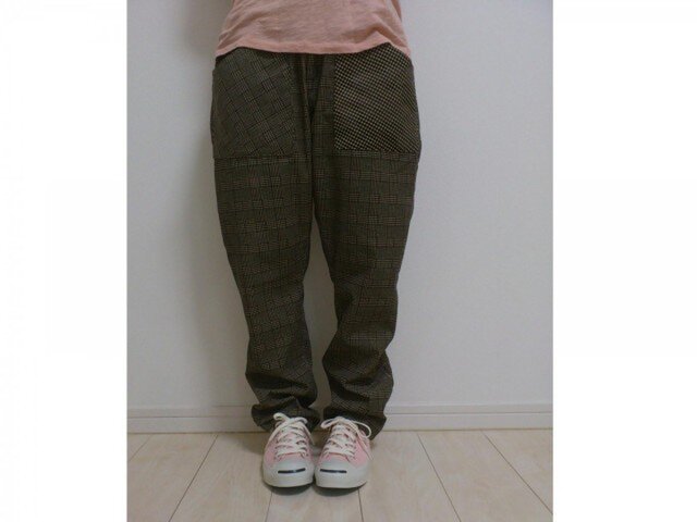 綿コール天のゆるパンツ(グレンチェック)027の画像1枚目