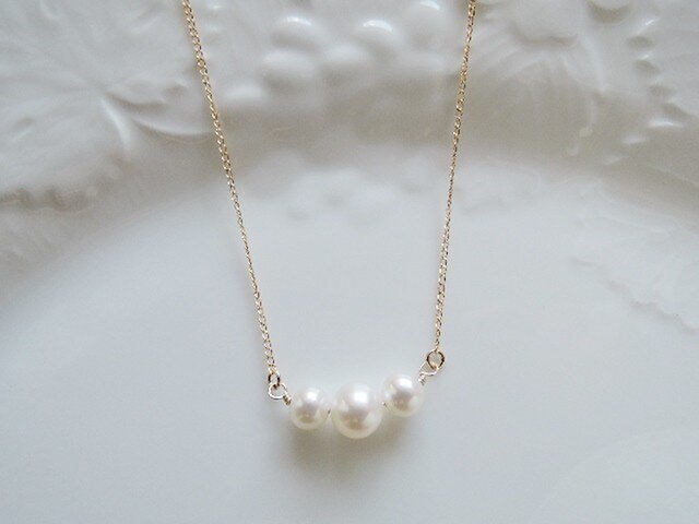 真*美様 14k 淡水パール　ネックレス ネックレス K10ホワイトゴールド 淡水パール ダイヤモンド(JL