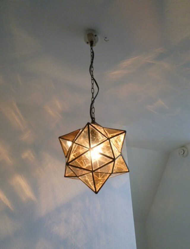 モザイク立体星ランプ アンバーｍサイズ 吊り下げタイプ Iichi ハンドメイド クラフト作品 手仕事品の通販