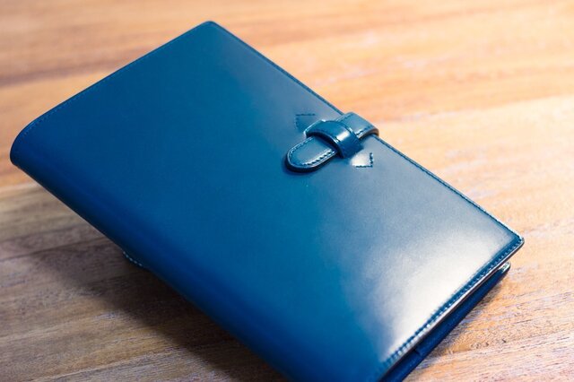 バイブルサイズ】革のシステム手帳 ブルー（カラーオーダー可