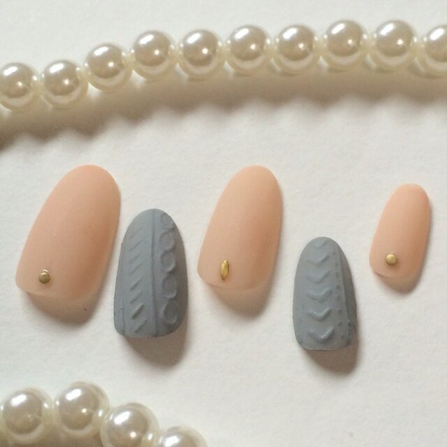 秋冬/ニットネイル②☆マットコート/ジェルネイルチップ☆の画像1枚目