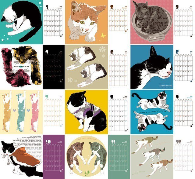 2015年 猫イラスト 卓上カレンダー Iichi ハンドメイド クラフト