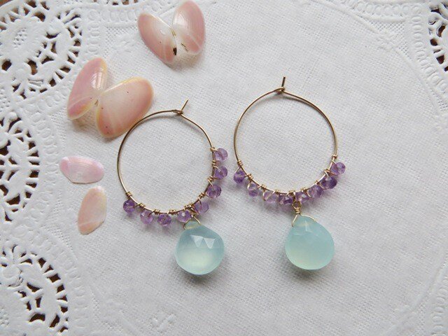 Sold:カルセドニーフープピアス(ブルーグリーン)の画像1枚目