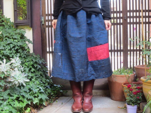 紬リメイク☆肌触りの気持ちいい紬地でシンプルパッチ75㎝丈の画像1枚目