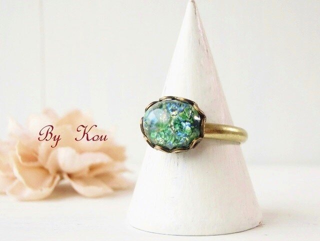 ◆Green opal◆シンプルヴィンテージ・リング。の画像1枚目