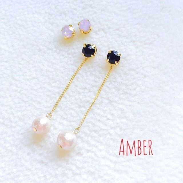(再販) 3wayスワロフスキーピアス Amberの画像1枚目