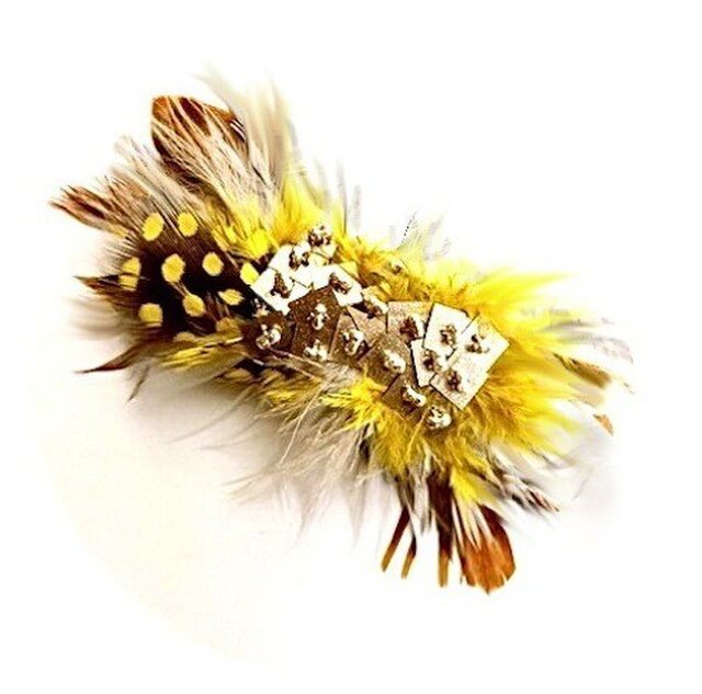 feather ribbon hair pin-yellow-の画像1枚目