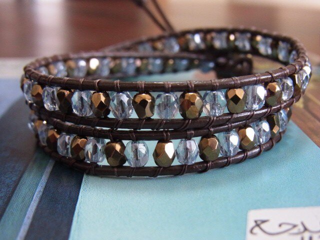 レザーブレスレット☆Brown+Blueの画像1枚目