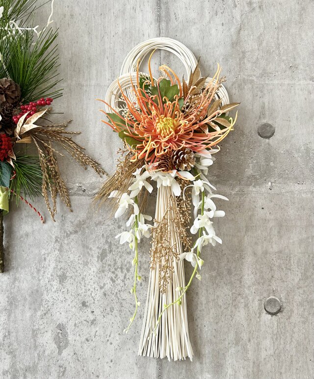 迎春 大輪のまつり糸菊のラタンお正月飾り