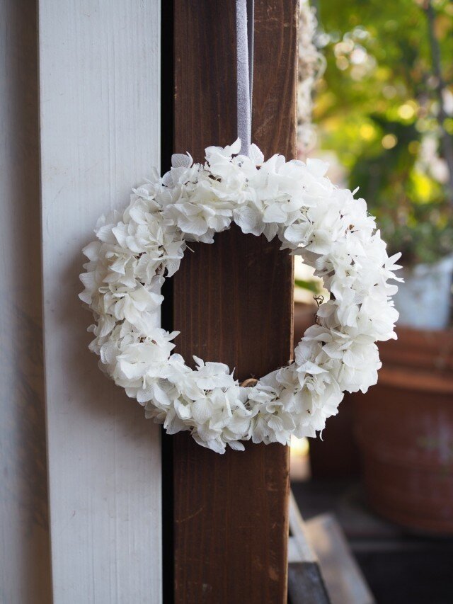 アジサイのミニリース・ホワイト