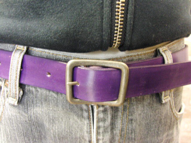 ベルト メンズ レザー 編みベルト イタリア製 ハンドメイド 紫110cm