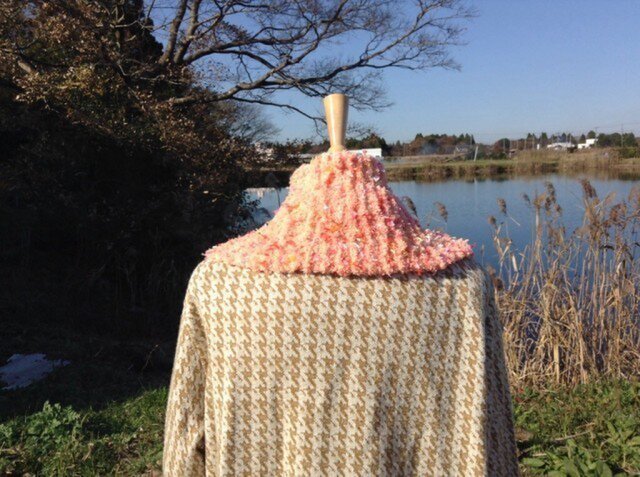 肩まであったか メビウススヌード ソフトオレンジ Iichi ハンドメイド クラフト作品 手仕事品の通販