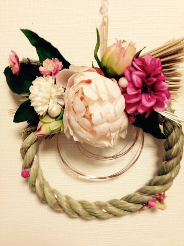ピンクピオニーのしめ縄リース No.2