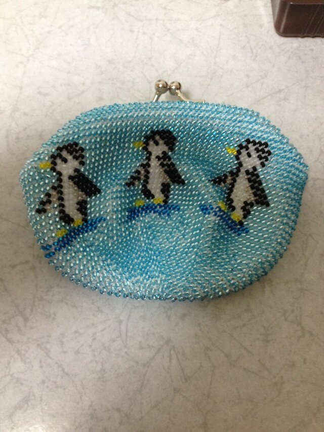 【オーダー品】ビーズ編みがま口   ペンギン柄