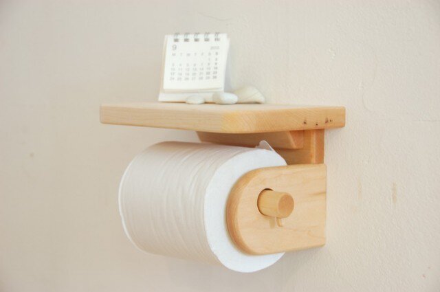踏み台 & トイレットペーパーおしゃれ棚⇒ハンドメイド 日本製】SALA トイレットペーパーホルダー 2連 ダブル 天然木 棚