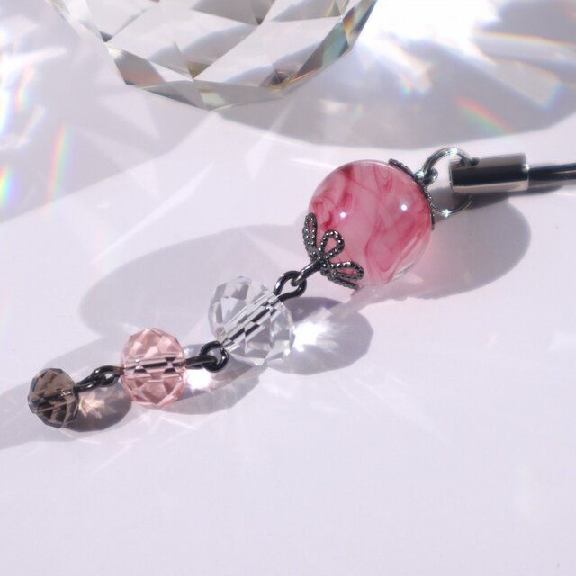 とんぼ玉 ストラップ 携帯 根付 和装小物 がま口飾り チャーム お守り 大阪 プレゼント ピンク 送料無料