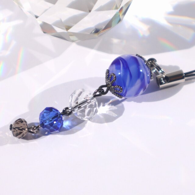 とんぼ玉 ストラップ 携帯 根付 和装小物 がま口飾り チャーム お守り 大阪 プレゼント ブルー 青 送料無料