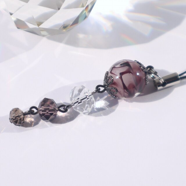 とんぼ玉 ストラップ 携帯 根付 和装小物 がま口飾り チャーム お守り 大阪 プレゼント パープル 紫 送料無料