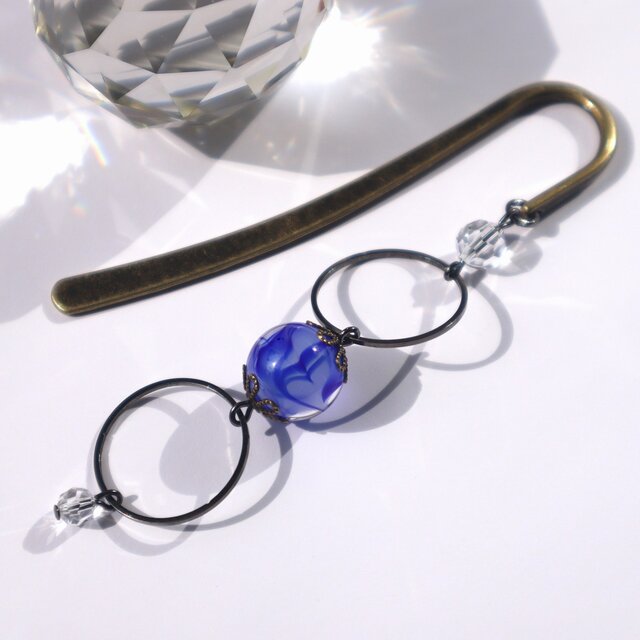 ブックマーク かんざし とんぼ玉 ヴィンテージ スワロフスキー ブルー