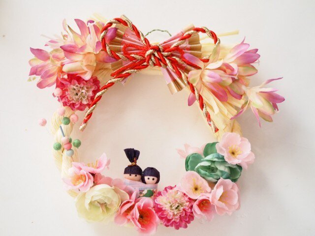 ハンドメイド　ひな祭りリース　しめ縄リース　ひな祭りフラワーリース it-54b218fe342b0-1200.jpg