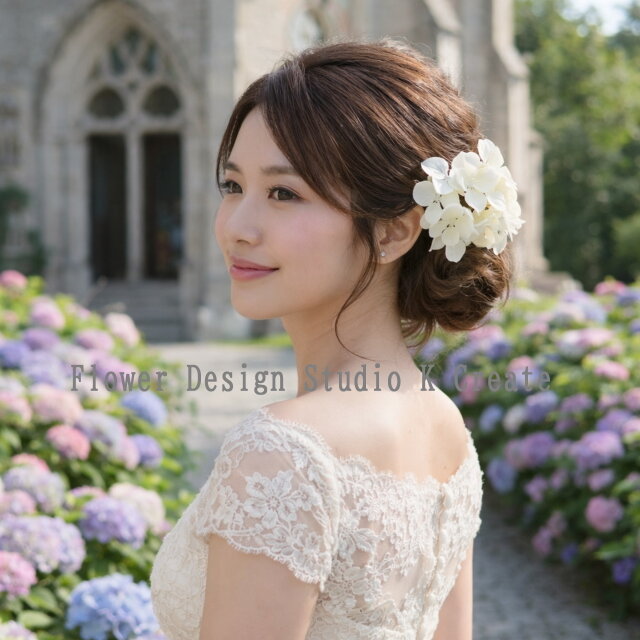 清楚なエクリュカラーの紫陽花のUピン（L:3本） ウェディング 結婚式
