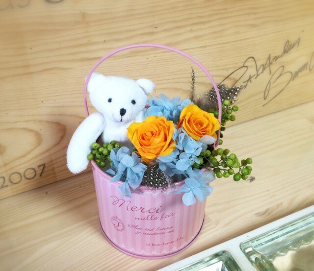 くまさんのアレンジ・☆入・卒園式に☆【プリザーブドフラワー