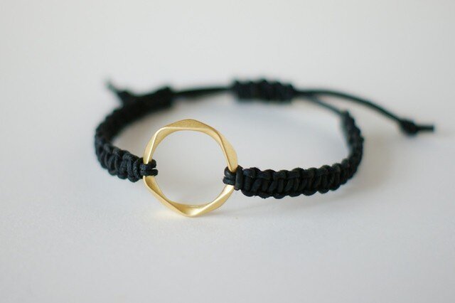 レザーブレスレット*black×goldの画像1枚目