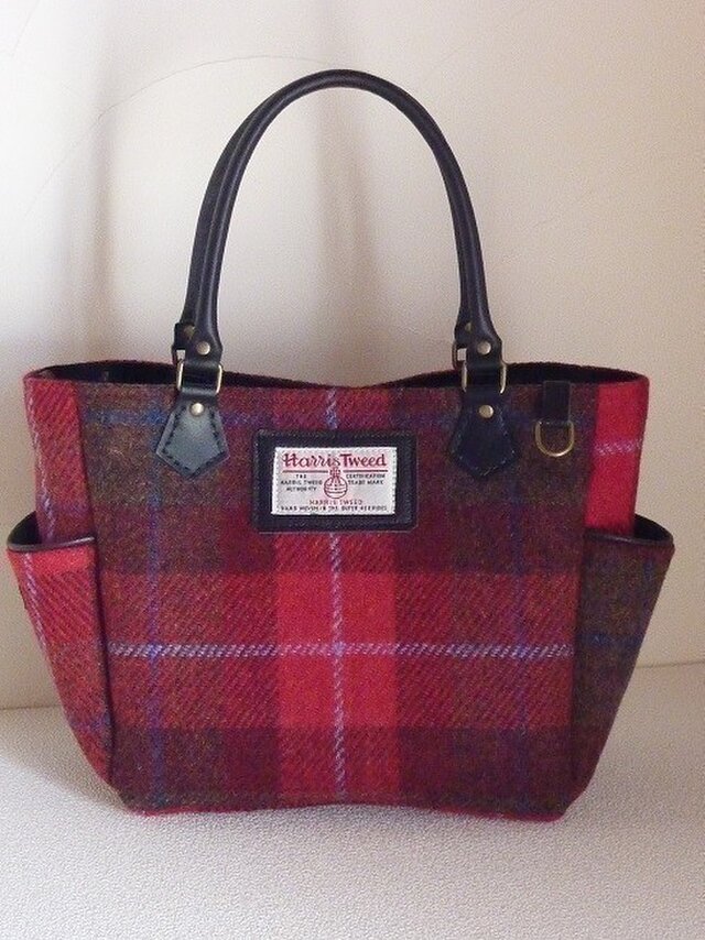 K様ご依頼品サイドポケットバッグS（ハリスツイード赤チェック）